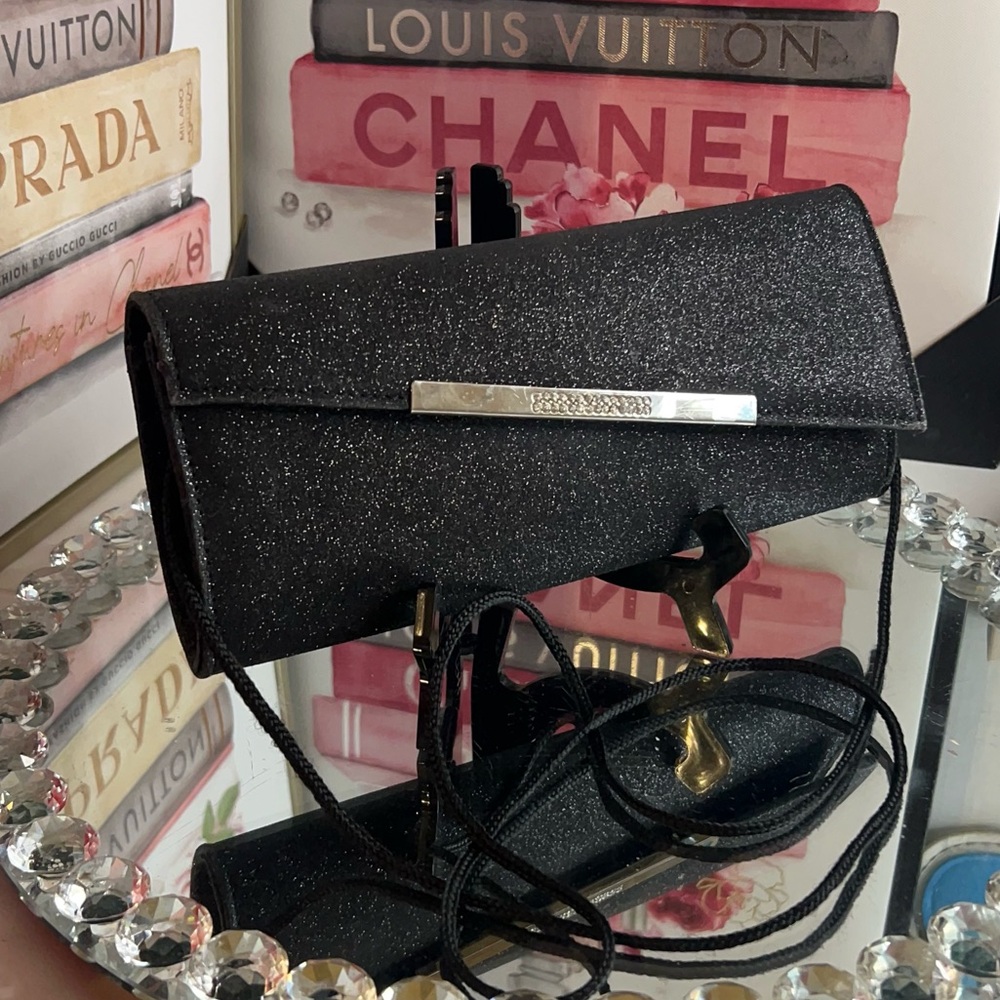 Fioni night Elegant Black glitter Clutch or crossbody Bag